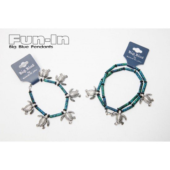 Big Blue Bracelet - Sea Turtle Charm Bracelet with Ceramic Blue-Green Beads