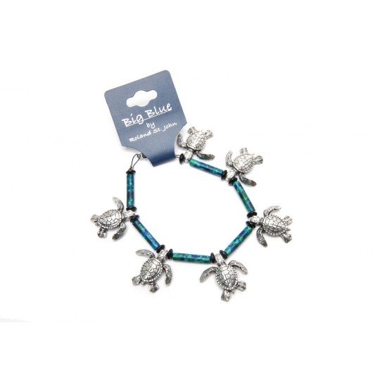 Big Blue Bracelet - Sea Turtle Charm Bracelet with Ceramic Blue-Green Beads