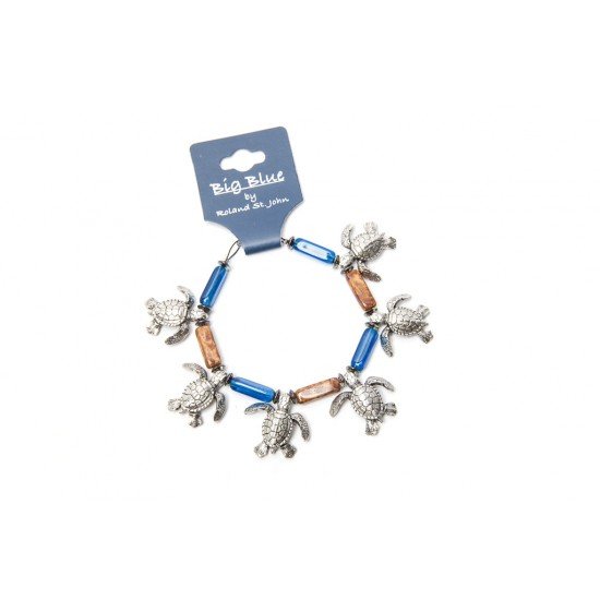 Big Blue Bracelet - Sea Turtle Charm Bracelet with Ceramic Brown-Blue Beads