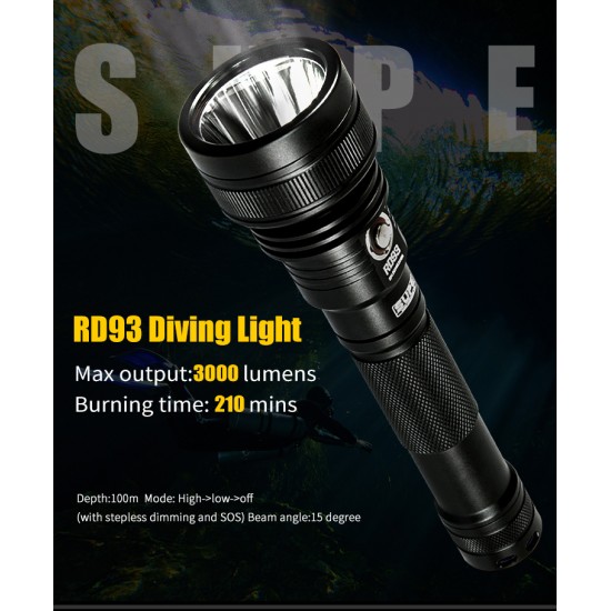 SUPE RD93 Diving Light (3000 lumens, Burning time 210mins)