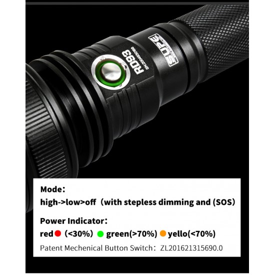 SUPE RD93 Diving Light (3000 lumens, Burning time 210mins)