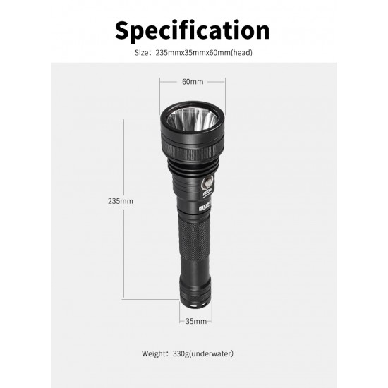 SUPE RD93 Diving Light (3000 lumens, Burning time 210mins)