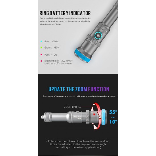 Weefine WF088 Solar Zoom 1500 SZ1500 Diving Light