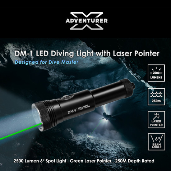 X-Adventurer DM-1 LED Scuba Diving Spot Light with Green Laser Pointer