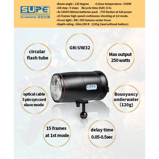 Scubalamp D-Max 閃光燈 (黑色, 環形燈管, GN32, 250W) Scubalamp D-Max 閃光燈 (黑色, 環形燈管, GN32, 250W)