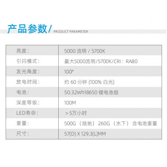 Weefine WF082 Smart Focus 5000 流明攝影燈 (有閃燈模式, 包含球座, RA80, 5700K)